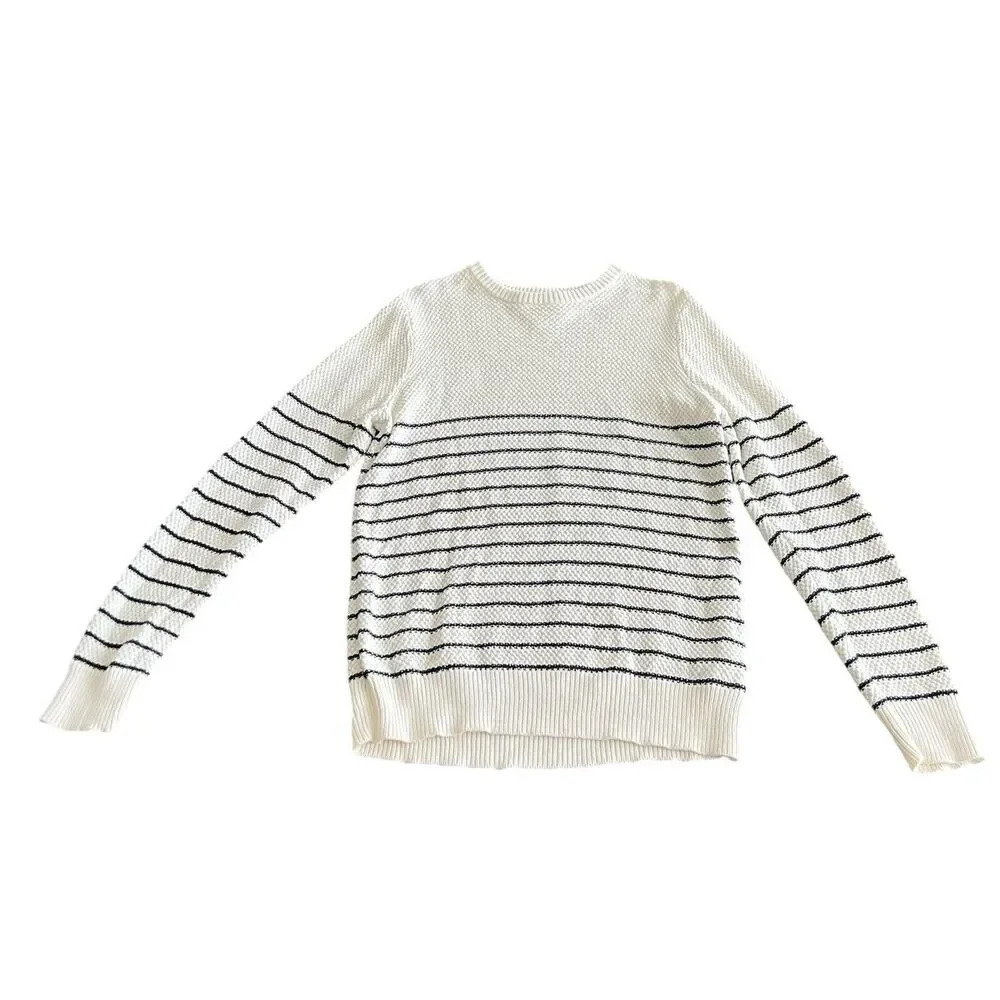 Old Navy Women's White Black‎ Striped Crew Neck Fishermen Knit Sweater Size S